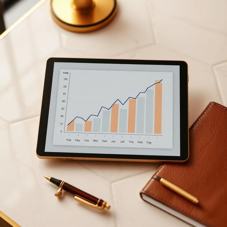 Courbe de revenus locatifs en croissance sur une tablette